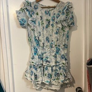 LoveShackFancy Blue Floral Ruffle Dress